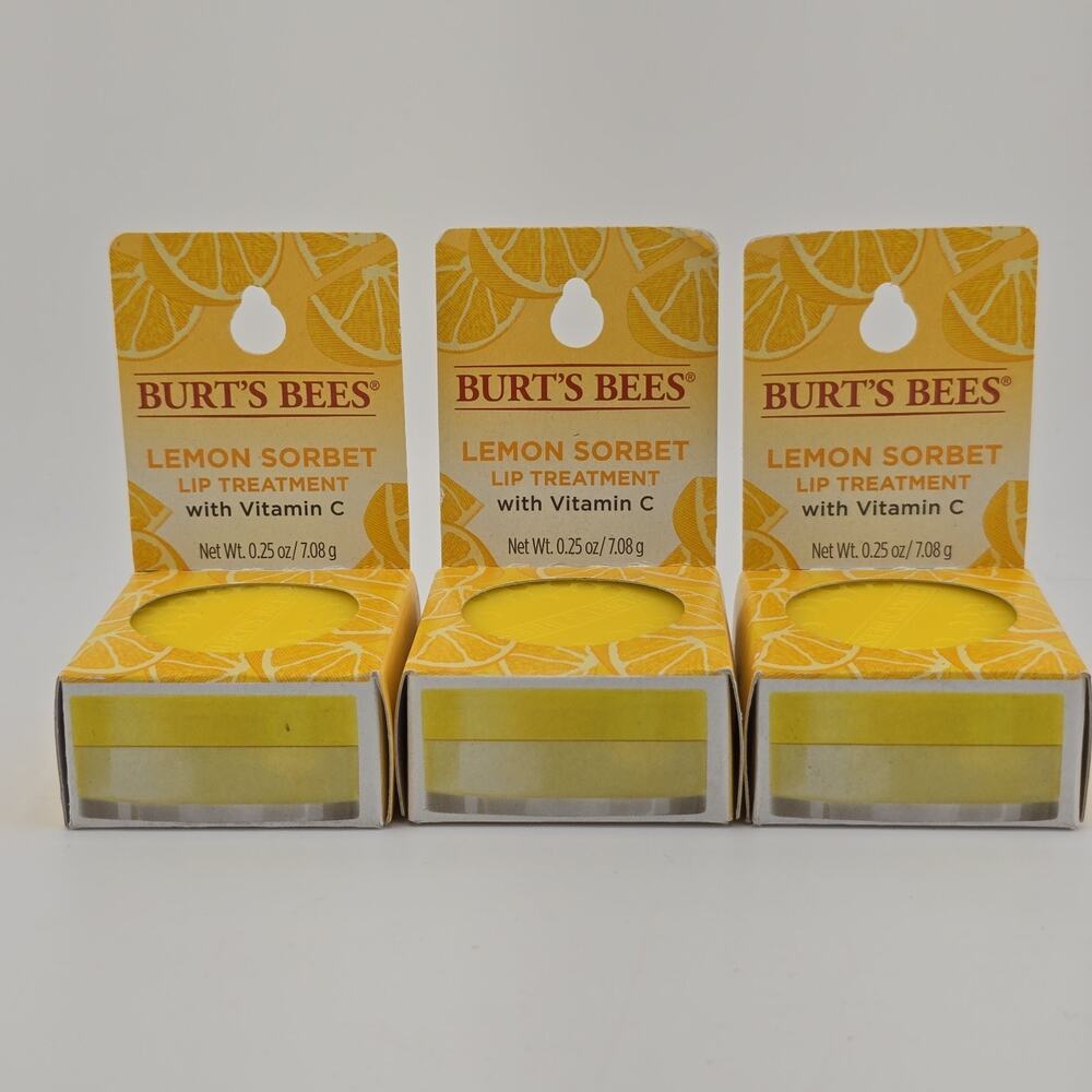 3PK BURT'S BEES LEMON SORBET Lip Treatment with Vitamin C Net Wt. 0.25 Oz.